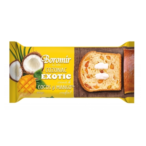 Cozonac exotic cu cocos si mango confiat, 400 g, Boromir