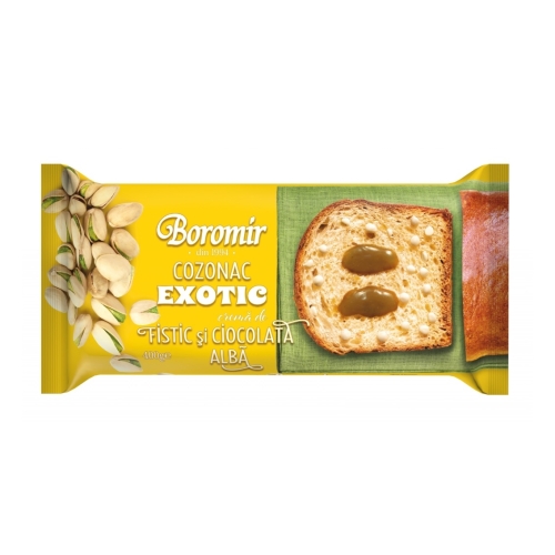 Cozonac exotic cu fistic si crema de ciocolata, 400 g, Boromir