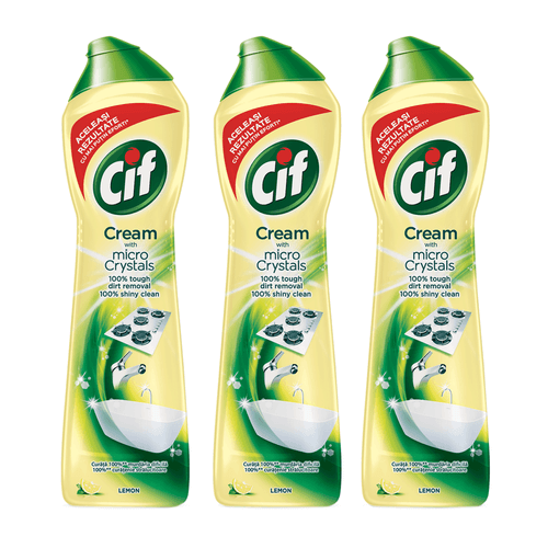 Pachet Cif Crema Suprafete Bucatarie Trio Lemon, 3 x 500ml. Solutie pentru curatat suprafete