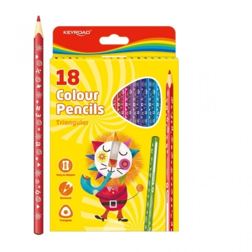 Creioane colorate Keyroad KR971275, triunghiulare, 18 culori, blister carton