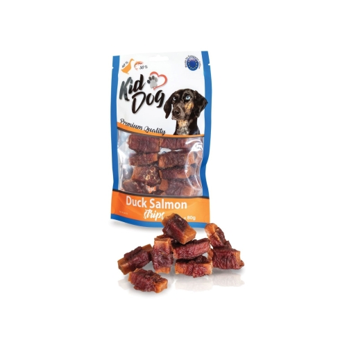 KidDog Recompense Pentru Caini, Fasii De Somon Invelite Cu Carne Rata 80 g, A04705