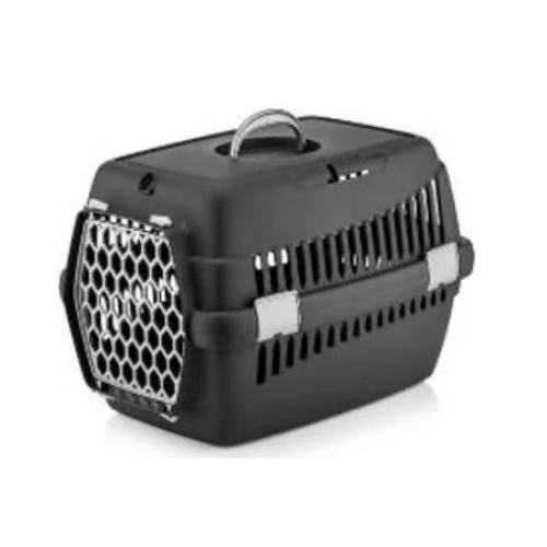 Cusca transport neagra cu usa gri 49x35x32.5cm, 4 DOG DELUXE