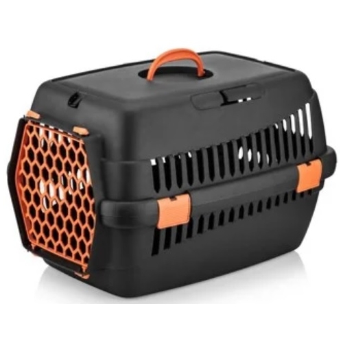 Cusca transport neagra cu usa portocalie 49x35x32.5cm, 4 DOG DELUXE