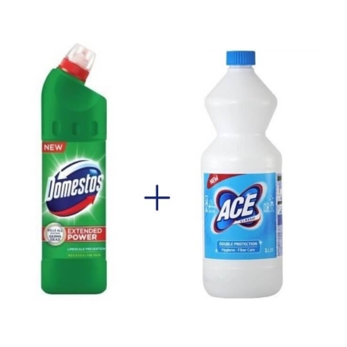 Pachet Curatenie: Domestos Pine 750ML + Ace Clor Inalbitor Regular 1L. Produs pentru curatarea si igienizarea rufelor