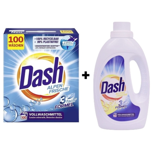 DASH DETERGENT PUDRA AUTOMAT ALPEN FRISCHE 6KG+DASH DETERGENT LICHID 1.1L PACHET PROMO