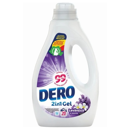 Detergent de Rufe Gel Dero 2 in 1, cu Levantica si Iasomie, 20 Spalari, 1l