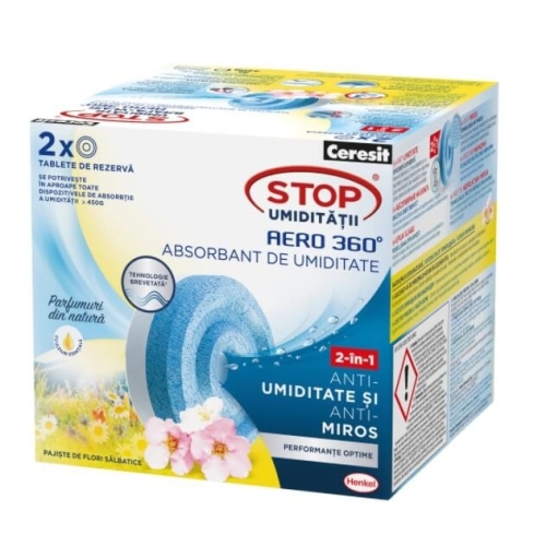 Dezumidificator rezerva absorbant umiditate Aero 360°, pajiste de flori salbatice, 2 buc Ceresit