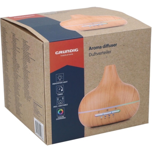 Difuzor de ulei esential, aromaterapie Grundig, cu iluminare led 7 culori schimbatoare, timer, rezervor 350 ml, USB