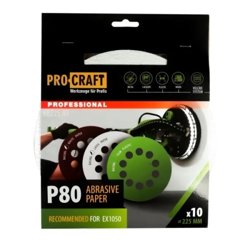 Disc abraziv pentru slefuitor cu excentric KB225.80 PROCRAFT (Set 10 buc)