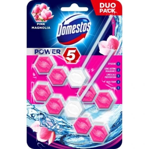 Domestos Odorizant pentru toaleta Power 5 cu Magnolie, 2 x 55 g. Produs pentru curatarea si igienizarea suprafetelor