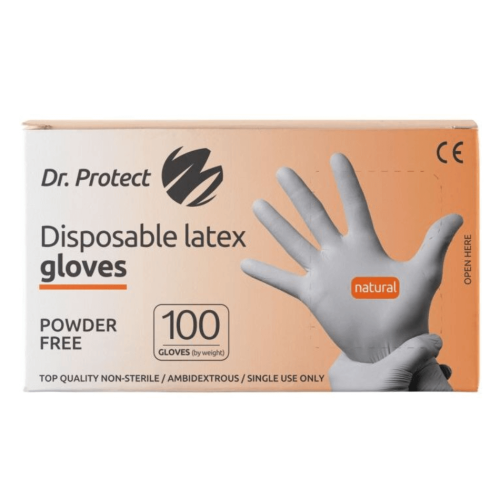 Manusi unica folosinta latex nepudrate marimea S albe, 100buc Dr. Protect