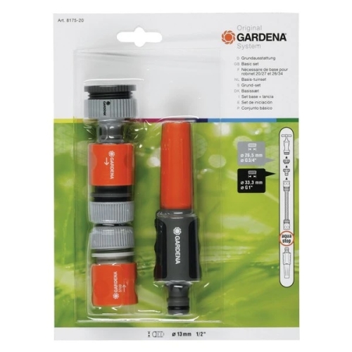 Duza de stropit, PVC, debit reglabil + stut robinet + cuple 1/2", Gardena