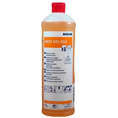 Ecolab MAXX2 INTO ALK Solutie pentru curatare baie, 1 L. Produse de curatare suprafete baie, solutii curatat baie