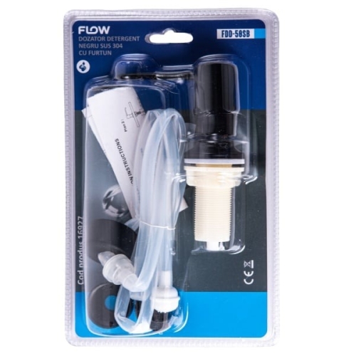 Dozator detergent negru SUS 304 cu furtun, FLOW FDD-50SB