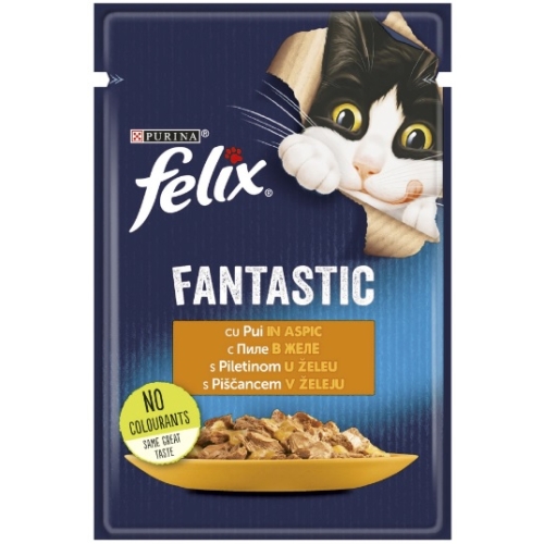 Hrana umeda pentru pisici, Pui in Aspic, plic 85 g, Purina Felix Fantastic