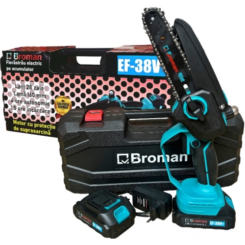 Fierastrau electric Broman EF-38V+, 2 acumulatori, 38 V, sistem ungere lant, lama 16 cm