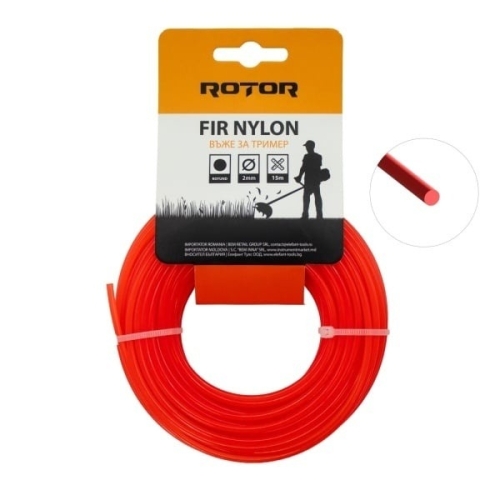 Fir Nylon Rotund ROTOR, 2mm x 15m, rosu, pentru motocoasa si trimmer