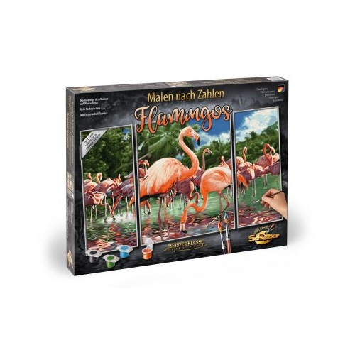 Kit pictura pe numere flamingo, 3 tablouri, Schipper