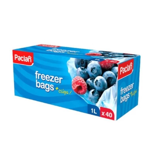 Pungi congelator+clips, 1L/40buc Paclan