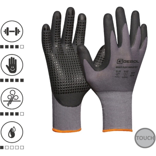Gebol 709475_09, Set 12 perechi de manusi de protectie Multi Flex Industry, din nylon si elastan, acoperire din spuma de nitril, uz profesional, marimea 9/L