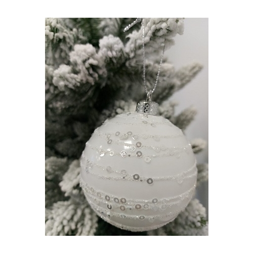 Glob plastic alb paiete Xmas 8 cm, Prosper