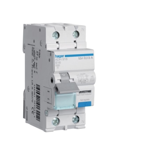 Siguranta automata diferentiala, 1P+N 16A 230V 10kA Hager AD 916F C16 