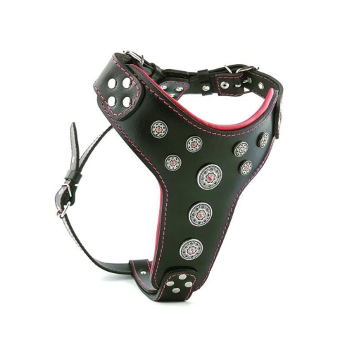 Bestia Ham Bijou, Piele Naturala, M: 50-75 cm, Negru/Rosu, pentru Amstaff, Border Collie, Vizsla, etc