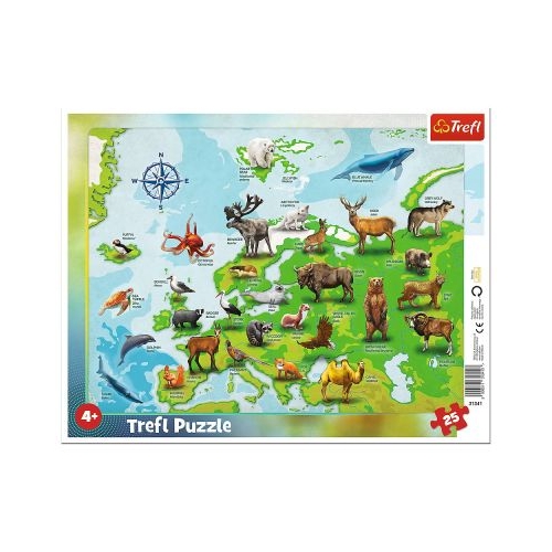 Puzzle harta Europei cu animale, 25 piese