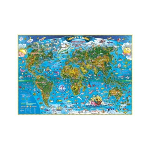 Harta lumii pentru copii 1400x1000 mm, fara sipci (GHLCP-L)
