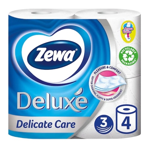 Hartie igienica, 3 straturi, 4 role, Zewa Deluxe Delicate Care