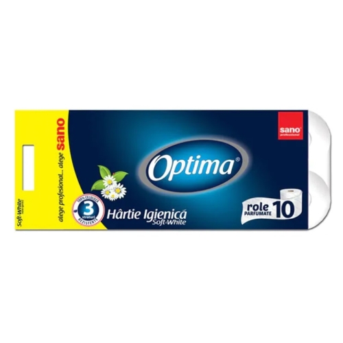 Hartie igienica 100% celuloza, 10 role, 3 straturi, Sano - Optima