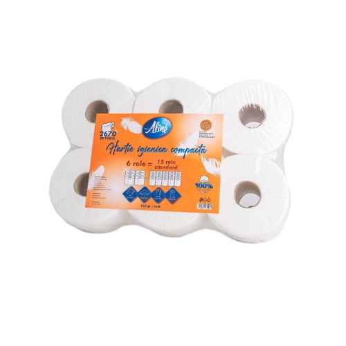 Aline Hartie igienica compacta, 6 role. Produse din hartie pentru bucatarie si baie