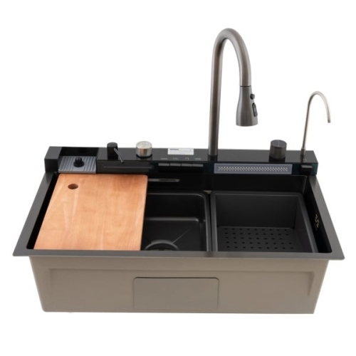 Chiuveta multifunctionala din inox nano black, honeycomb, seria Decor MIXXUS MH7546-SET-06