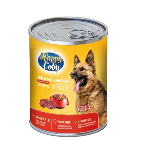 Hrana umeda pentru caini, gust de vita, 1240g Happy Coby