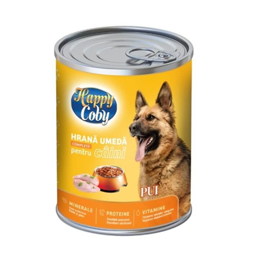 Hrana umeda pentru caini, gust de pui, 1240g Happy Coby