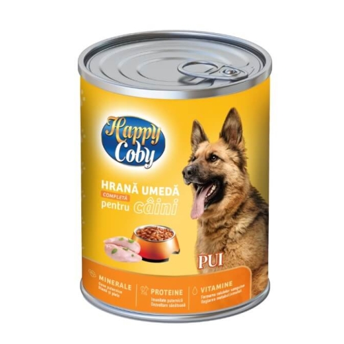 Hrana umeda pentru caini, gust de pui, 415g Happy Coby