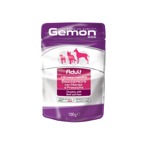 Monge Hrana Umeda Pentru Caini, Gemon Adult, Vita Si Sunca, 100 g