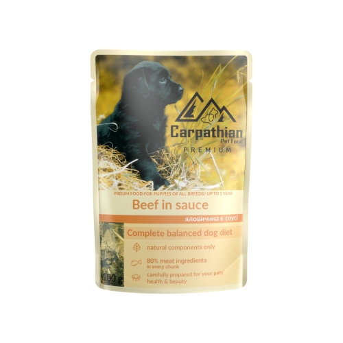 Carpathian Hrana Umeda Pentru Caini, Premium Puppy, Vita In Sos, 100 g