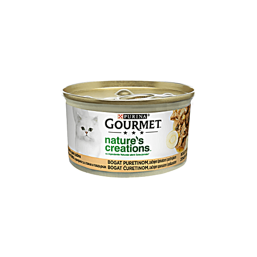 Hrana umeda pentru pisici, bogat in Curcan, asezonat cu Pastarnac si Spanac, conserva 85 g, Purina Gourmet Nature’s Creations