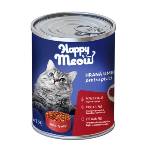 Hrana umeda pentru pisici, gust de vita, 415g Happy Meow