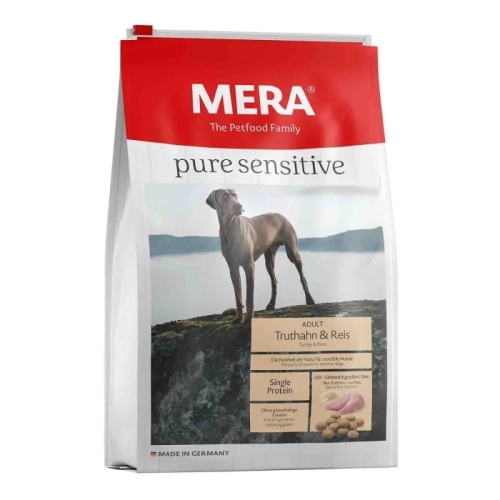 Hrana uscata Caini Adult, Curcan si Orez, 4 kg, Mera Pure sensitive 