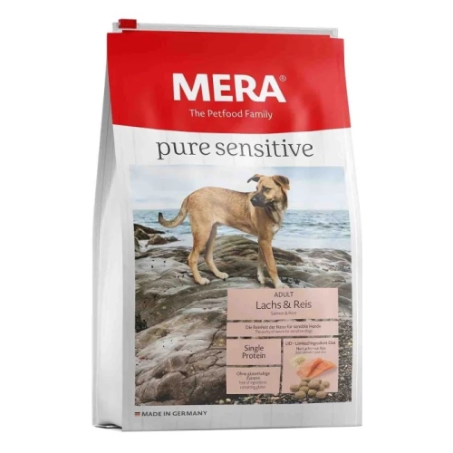 Hrana uscata Caini Adult, Somon si Orez, 4 kg, Mera Pure Sensitive