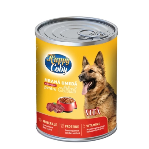 Hrana umeda pentru caini, gust de vita, 415g Happy Coby