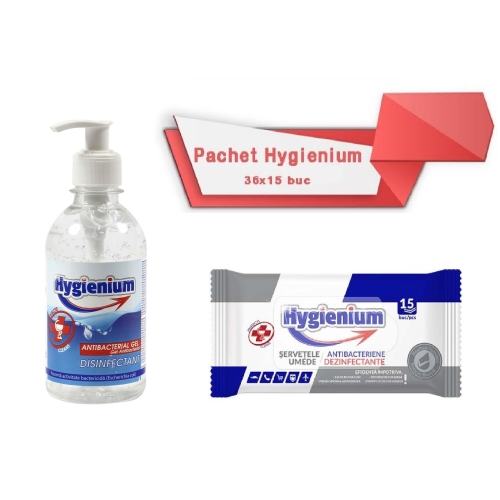 Pachet Hygienium: Gel dezinfectant 300 ml + Servetele umede antibacteriene/dezinfectante 36x15 bucpe grupdzc.ro✅. Descopera gama copleta de produse la oferte speciale✅!