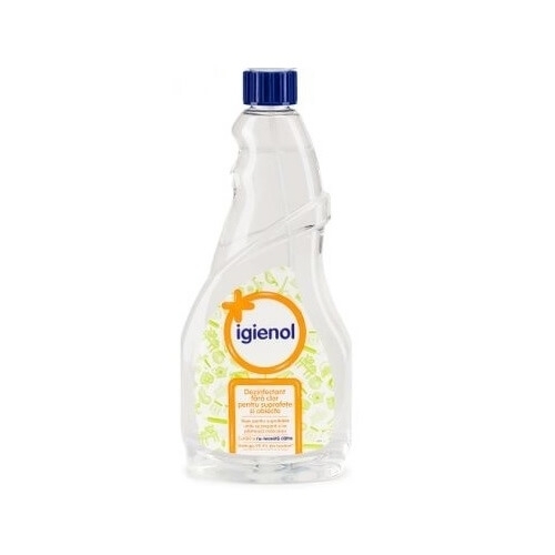 Igienol Rezerva dezinfectant fara clor suprafete si obiecte 750 ml, avizat Ministerul Sanatatii. Produs curatare suprafete