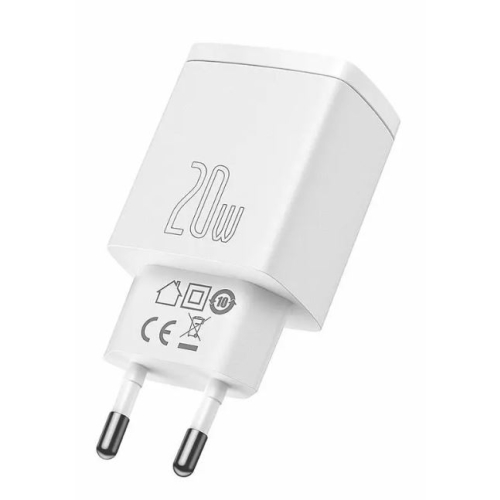 Incarcator retea Baseus Compact, Quick Charger, 20W, USB-C, USB, PD 3.0, alb