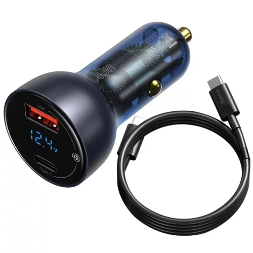 Incarcator auto Baseus Particular Digital Display QC+PPS Dual 65W Gri + Cablu USB-C 100W 1m