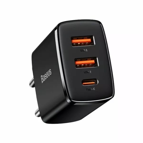 Incarcator retea Baseus Compact, Quick Charger, 30W, 1x USB-C, 2x USB, PD 3.0, negru