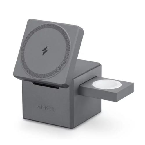 Incarcator wireless magnetic Anker 3-in-1 Cube MagSafe, 15W, Fast Charging, Pliabil, Negru