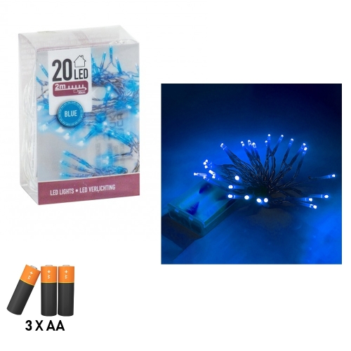 Instalatie Cu Baterii, 20 Led, albastra